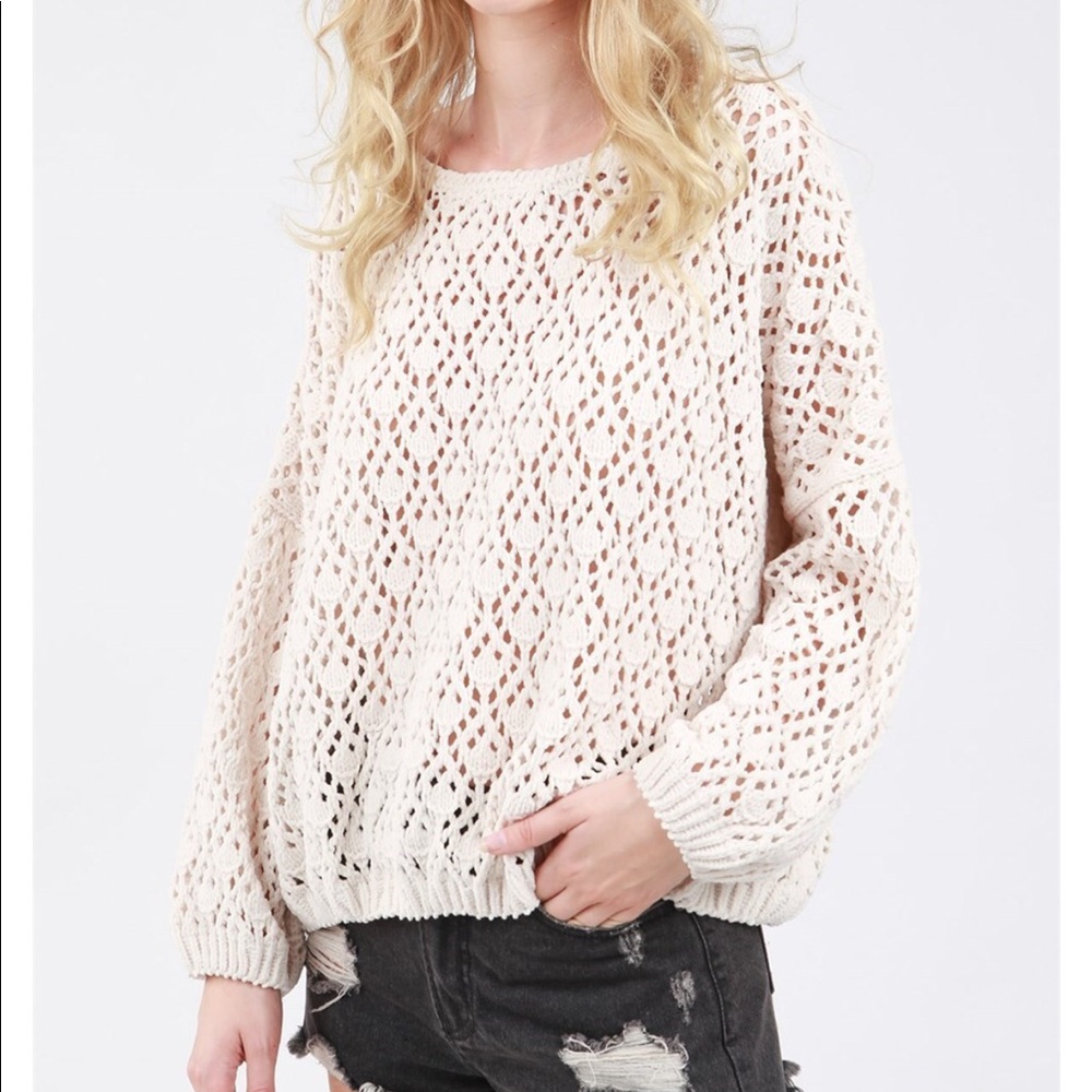 LAST  Trellis Off White Chenille Pullover - Picture 6 of 8